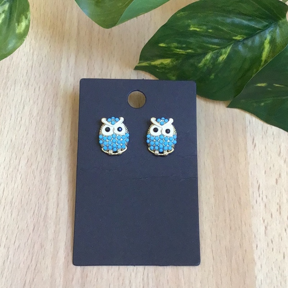 Owl Earrings with Robin Blue Beading / Jewels